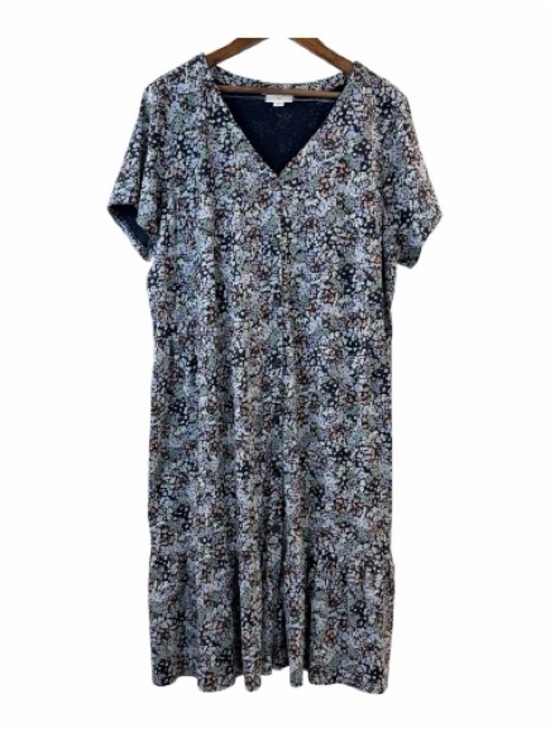 J. Jill Navy Ditsy Floral V-Neck Midi Dress Short Sleeve Tall L Cotton - Picture 2 of 7